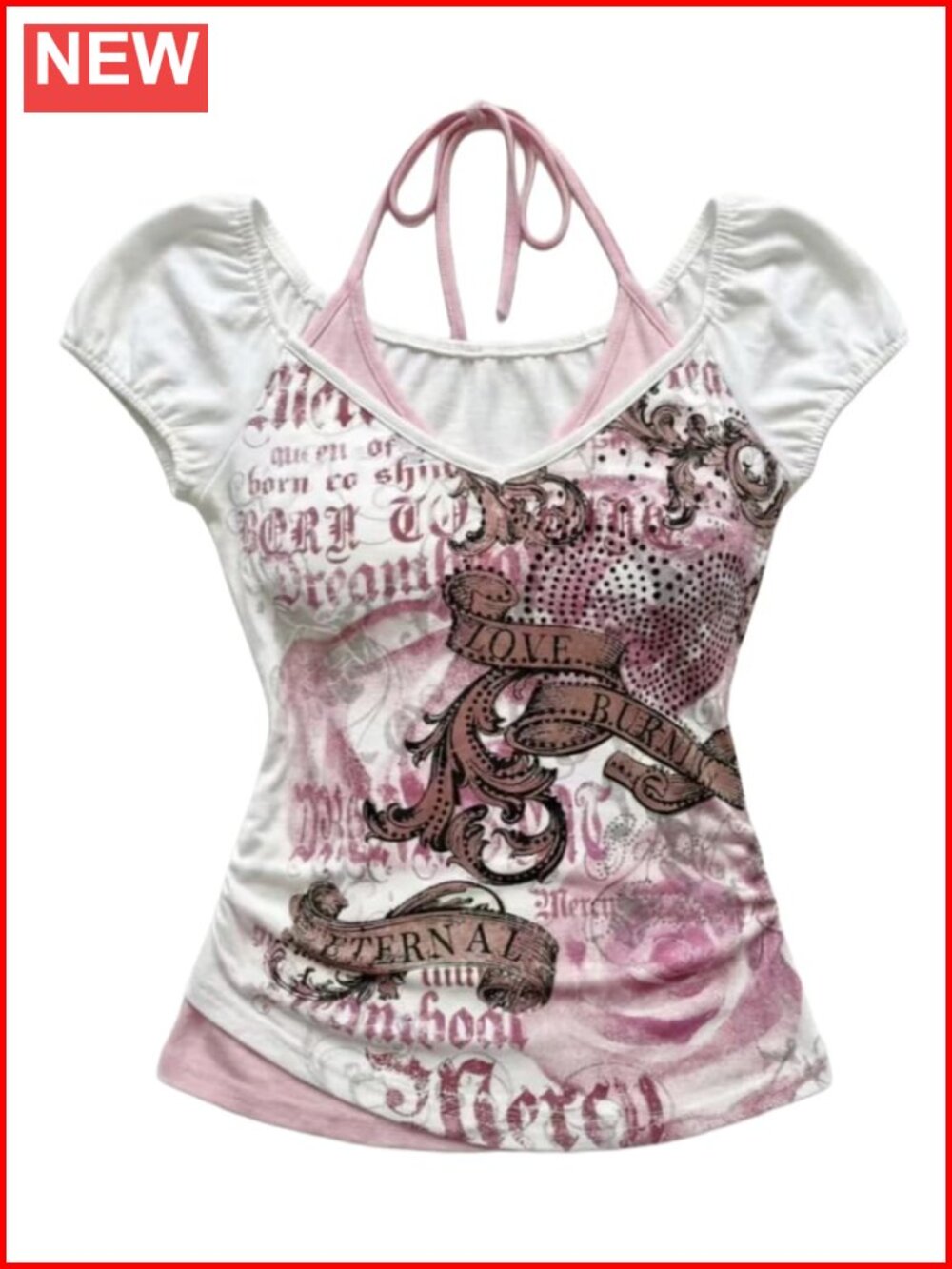 Y2K Graphic Tee Slim Fit Short Sleeve Asymmetric Neck Alt Grunge Top